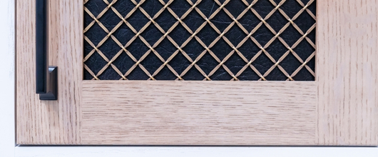 Style #332P in Antique Brass layered with Grained Leather #1652 in Flat Black